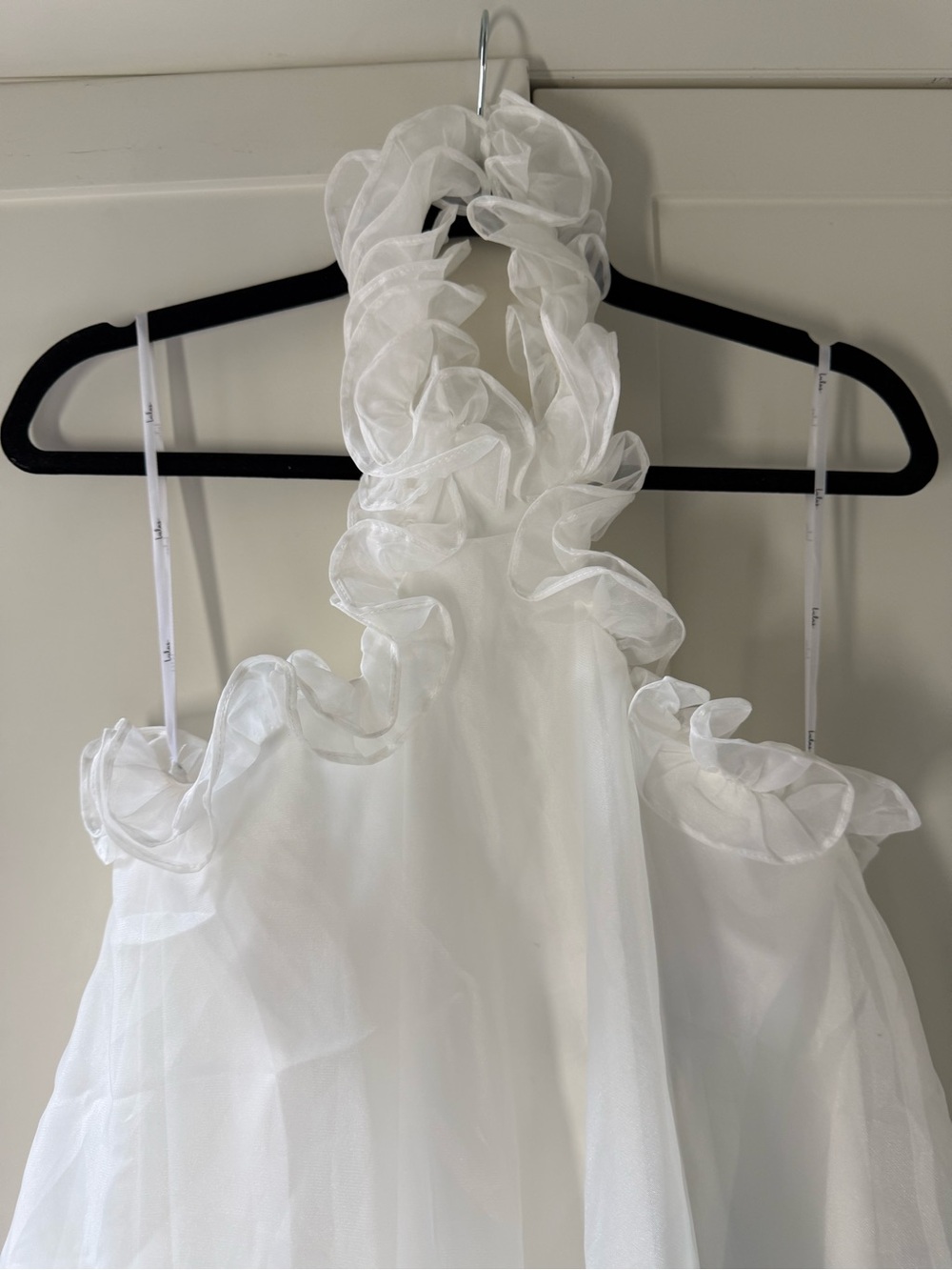 White Ruffled Halter Mini Dress - Picture 2 of 5